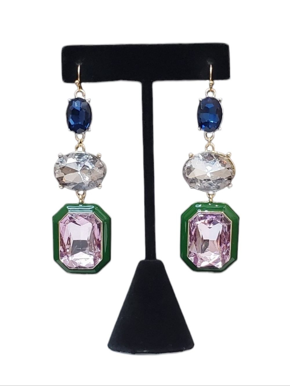 nOir Gold-Tone Multi-Stone Crystal & Enamel  Statement Triple-Drop Earrings